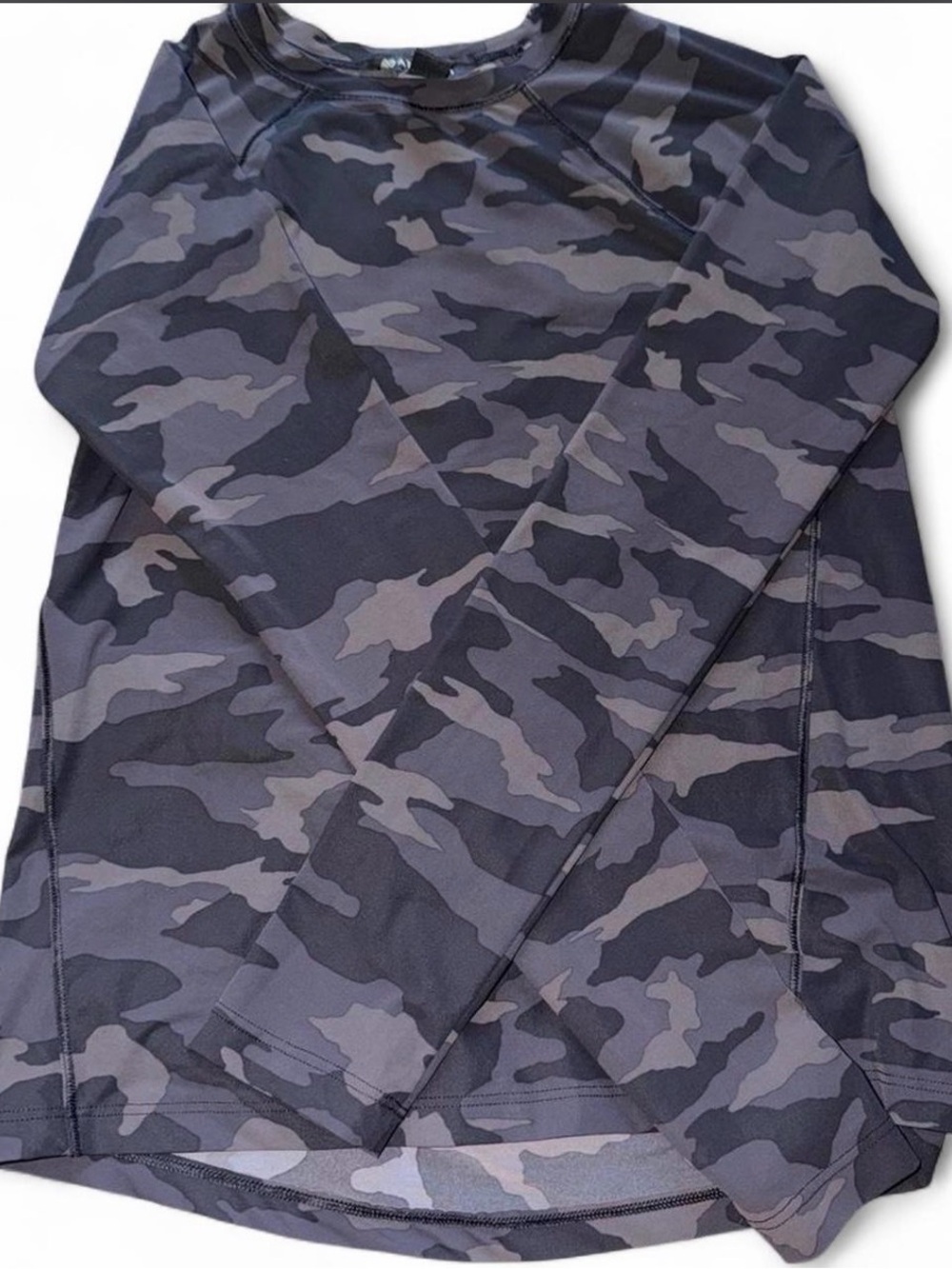 Athleta Gray and Black Camo Long Sleeve Top